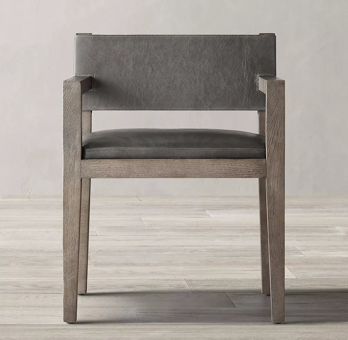 Armchair Midcentury Geometric Design – Saddle Leather Solid Oak Designer Statement Piece