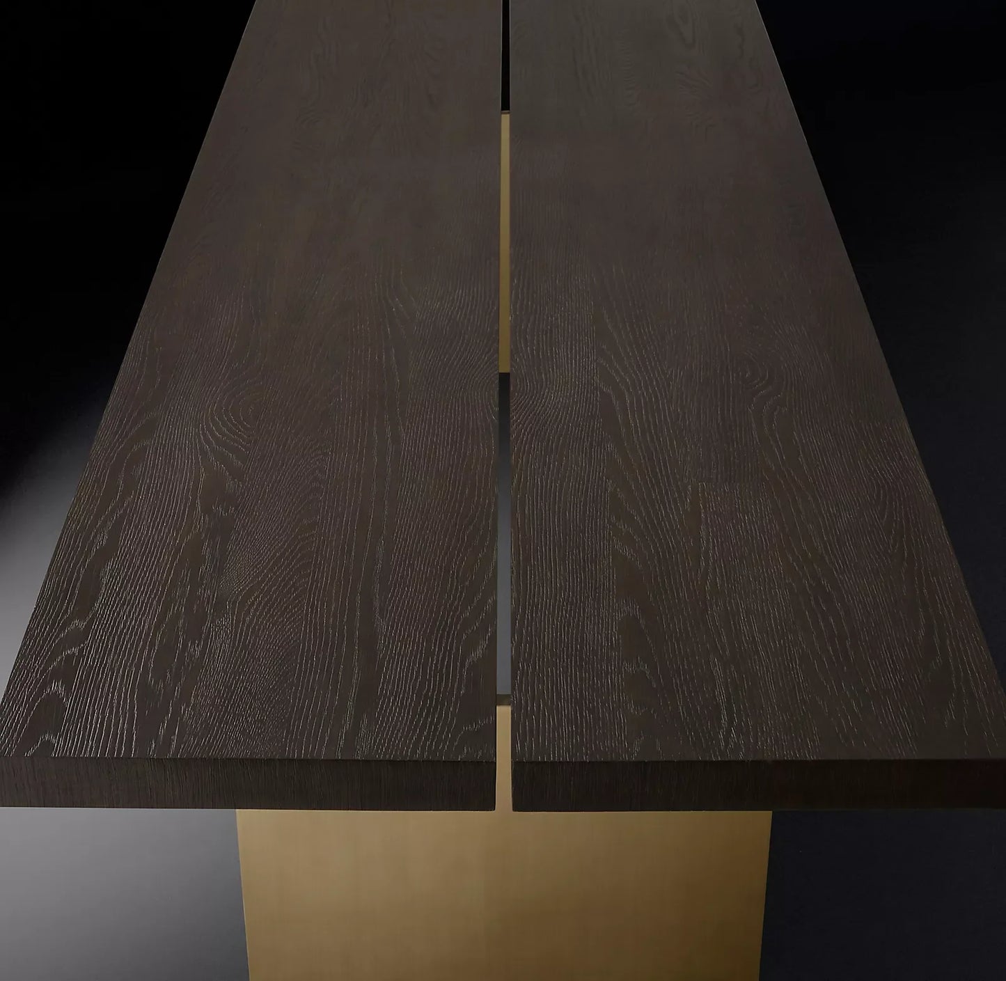 Mid-Century Channel Dining Table 72-96 Inch – Grey Oak and Brushed Pewter – Designer Statement Piece