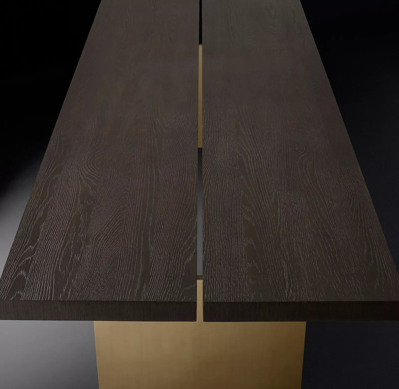 Mid-Century Channel Dining Table 72-96 Inch – Grey Oak and Brushed Pewter – Designer Statement Piece