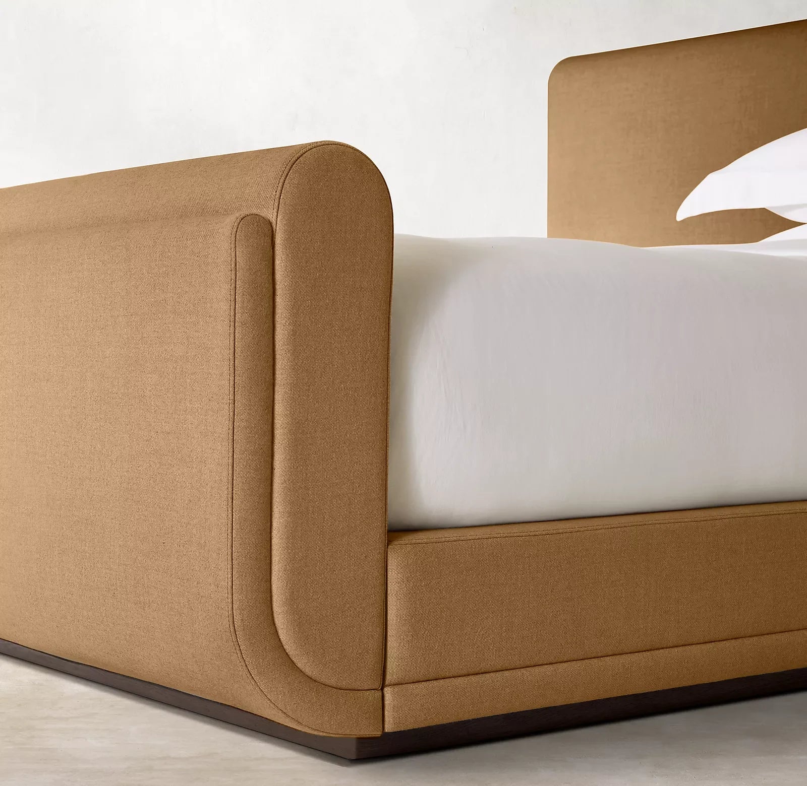 Cloud Platform Bed – Slipcovered Headboard in Berkshire Leather by Re Home
