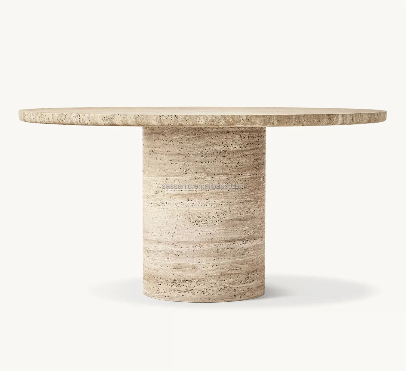 Sassanid Round Dining Table – Sculptural Pedestal Travertine Mid-Century Design