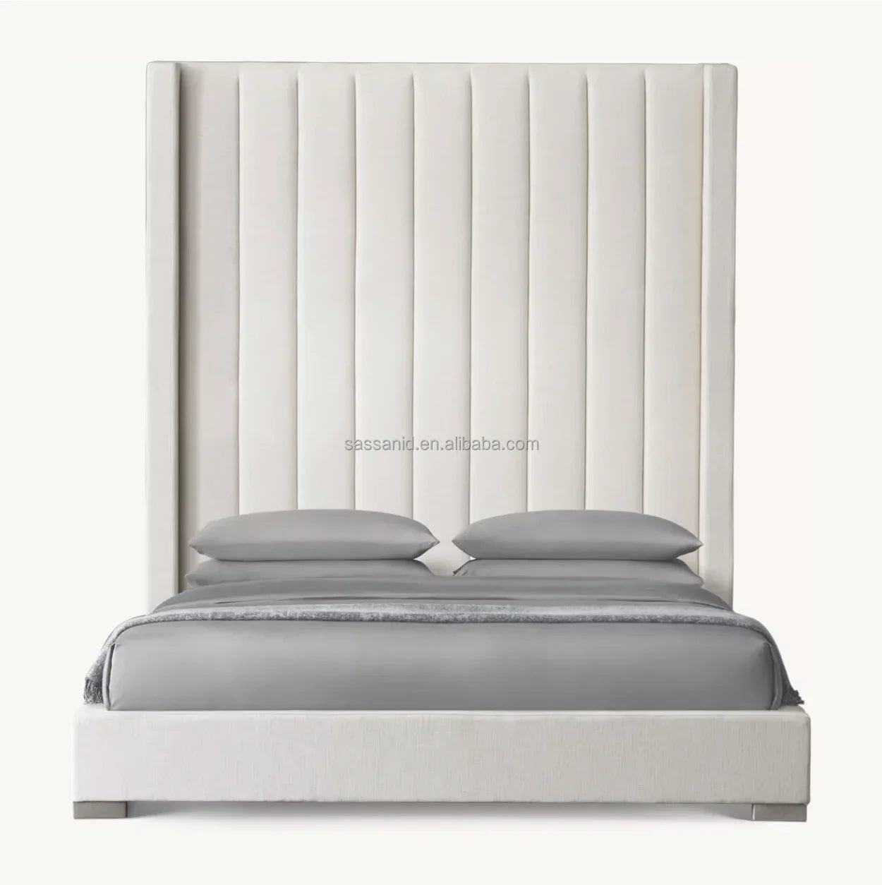 Platform Bed – Vertical Channel Shelter Upholstered Modena Contemporary Statement Piece