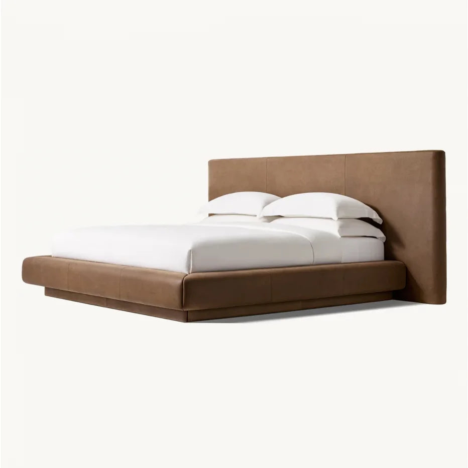 Dalia Upholstered Platform Bed – Extended Panel Headboard Oak | 1601157134091