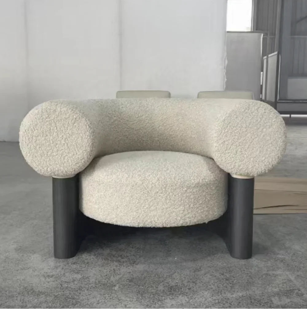 Midcentury Armchair – Boucle Upholstery with Solid Oak Frame Statement Piece