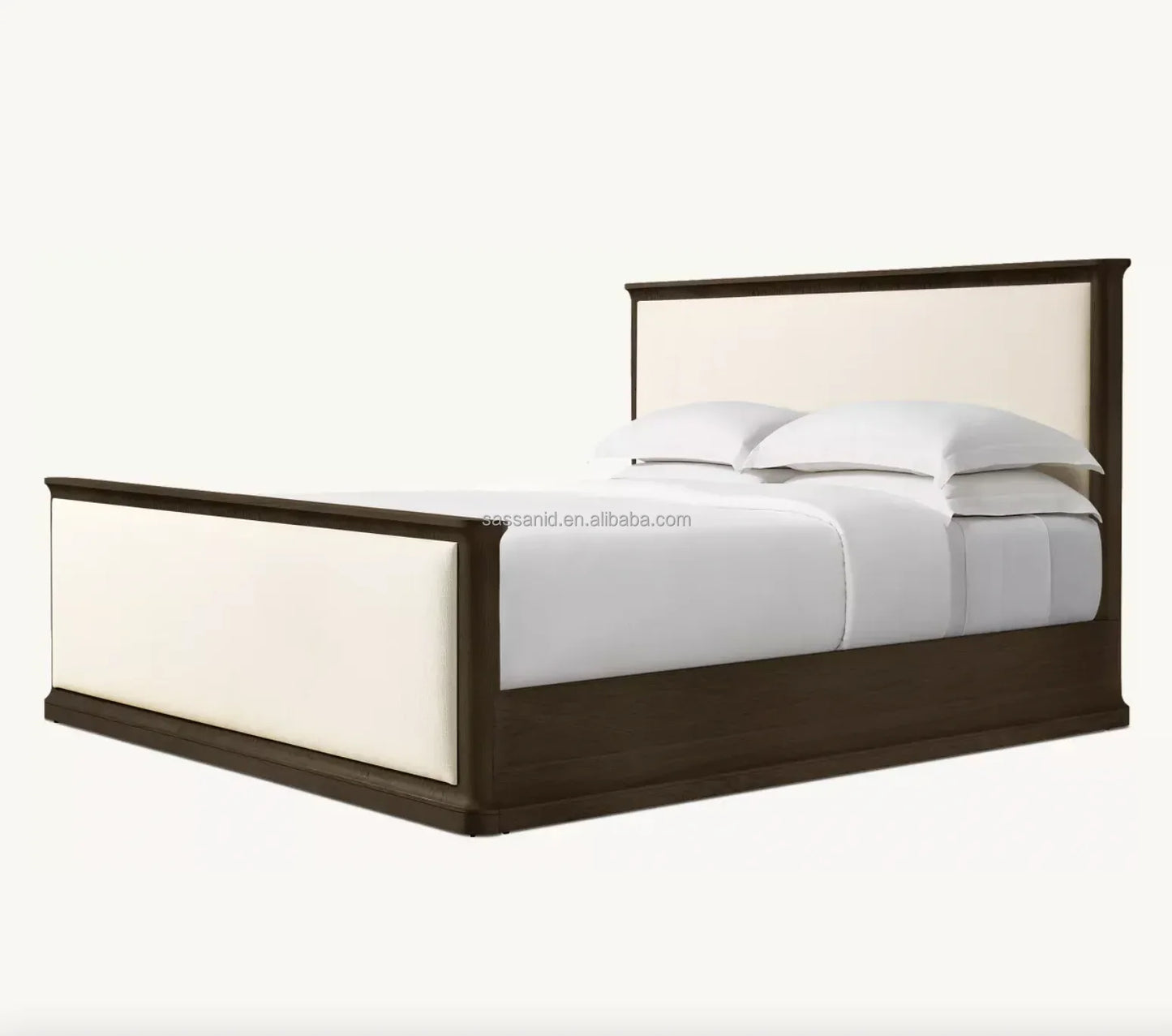 Baron Fabric Panel Bed – Classical Roma Architecture Design in Oak and Upholstery – Luxury Bedroom Statement Piece