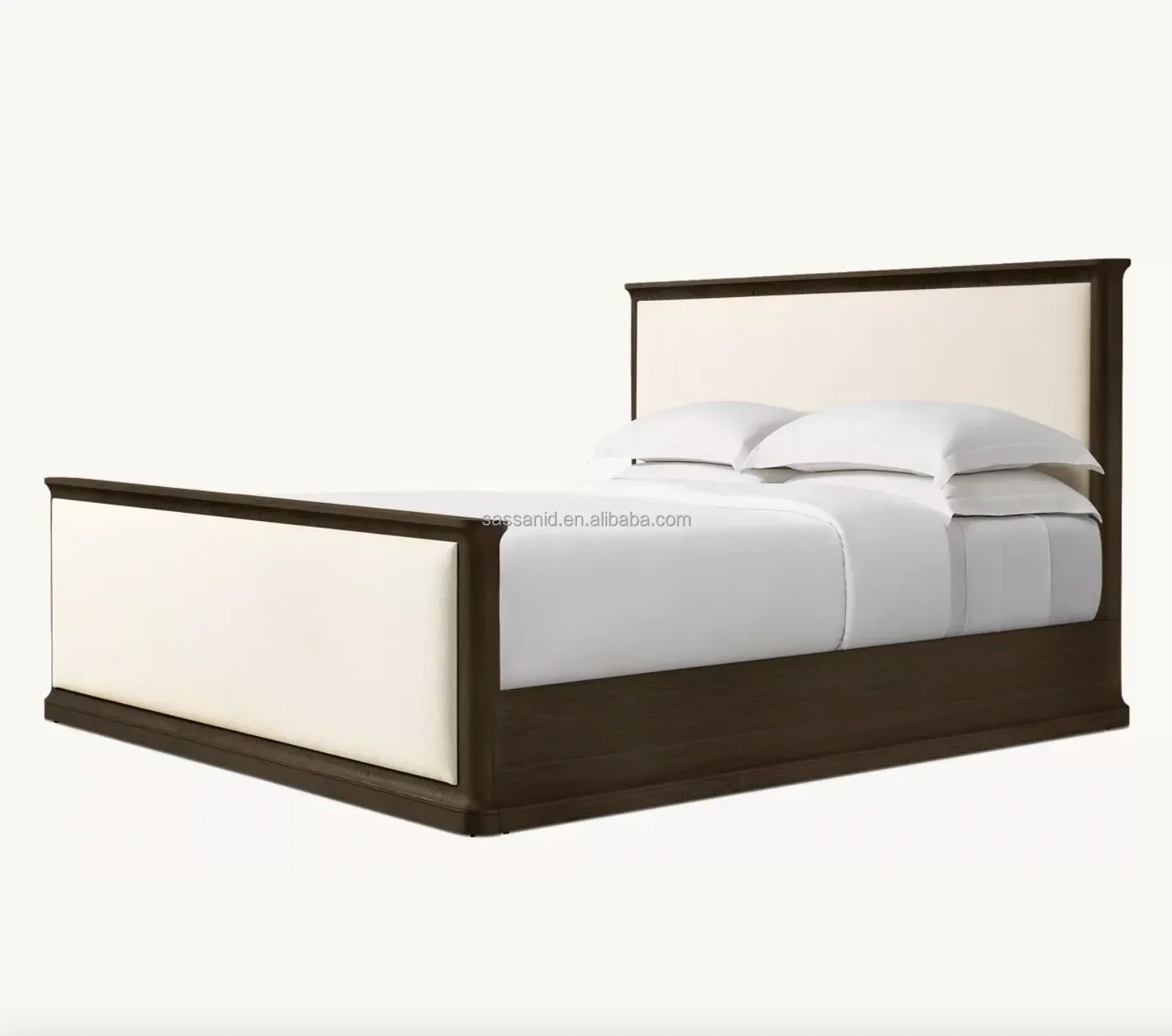 Baron Fabric Panel Bed – Classical Roma Architecture Design in Oak and Upholstery – Luxury Bedroom Statement Piece