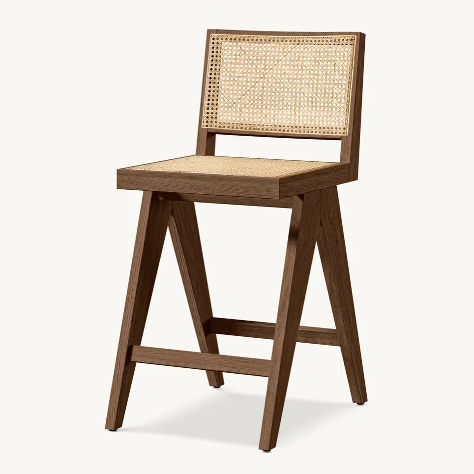 Chandigarh Stool with Cane Seat – Oak Scandinavian Statement Piece | 1600974604138