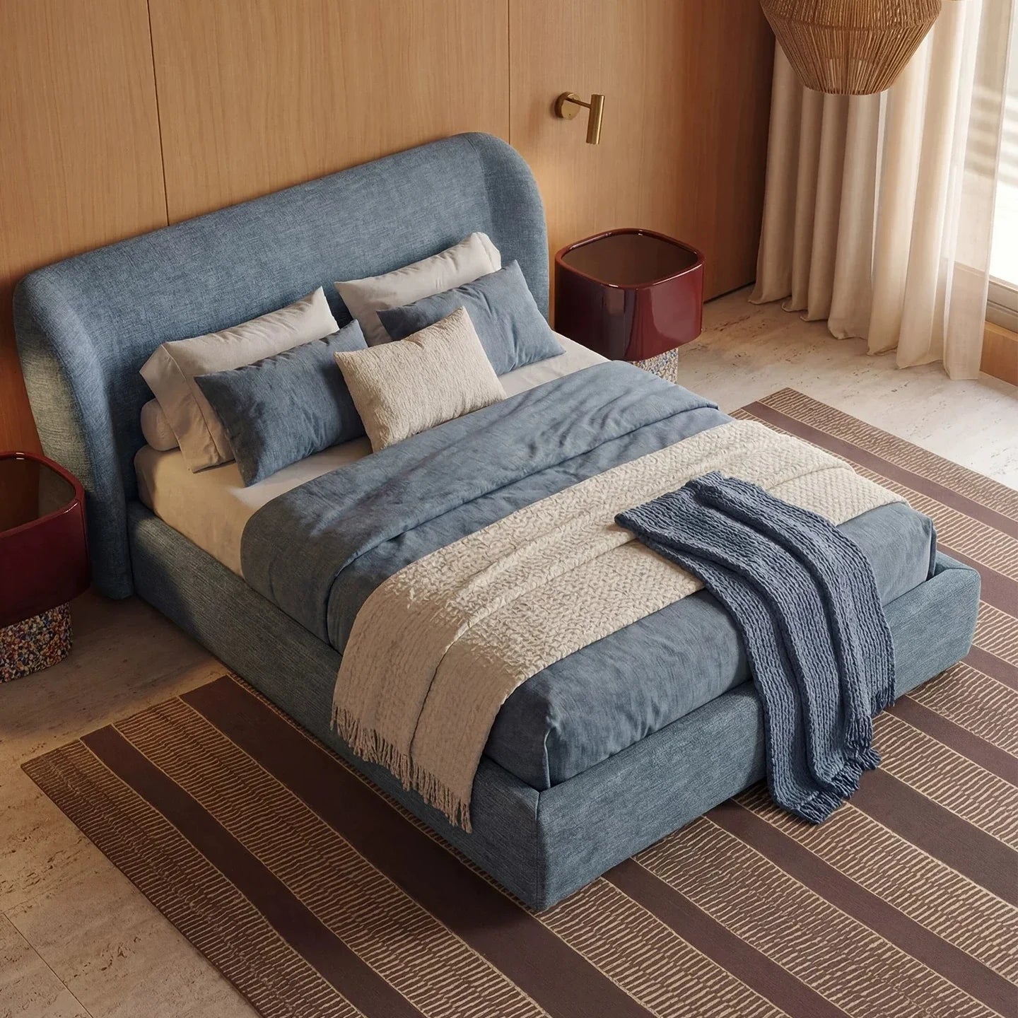 Modern Upholstered Bed – Minimalist Cream Fabric Statement Piece | 26-230