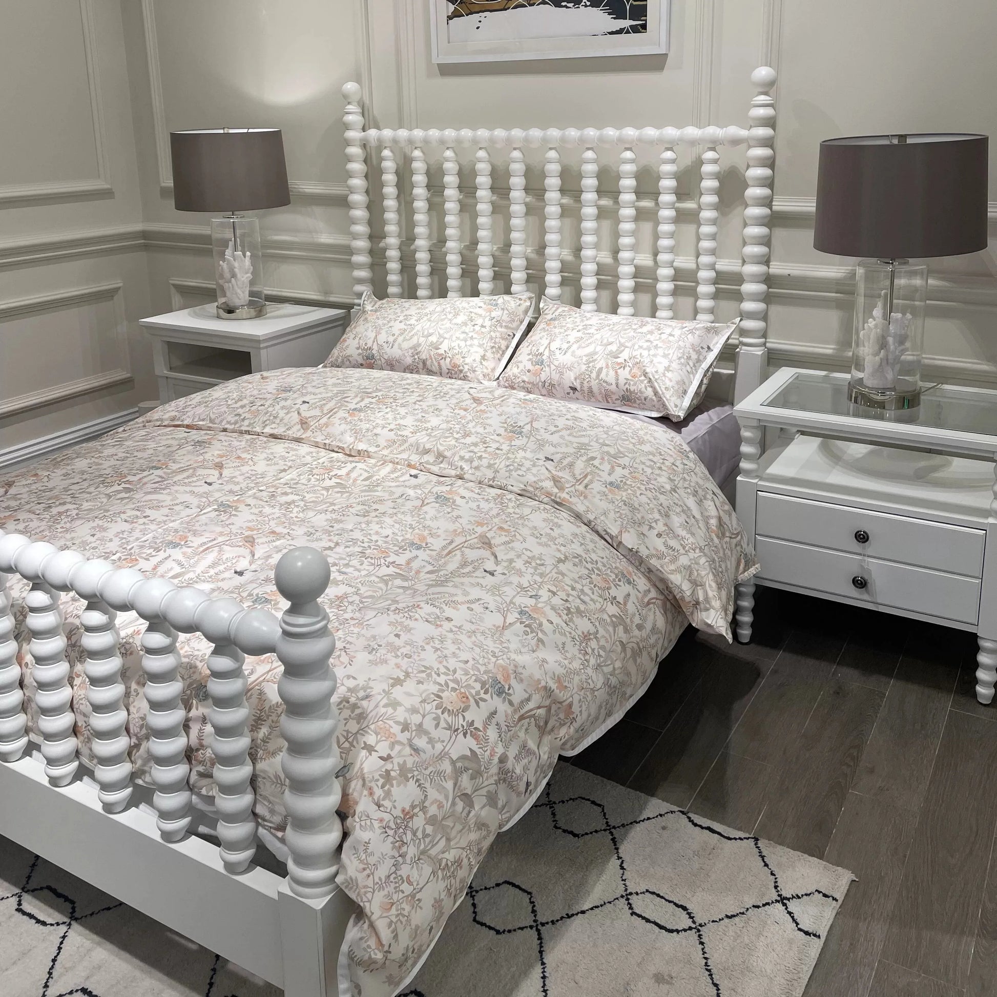 Platform Bed – Cylindrical Base Solid Birch Wood Statement Piece | 26-174