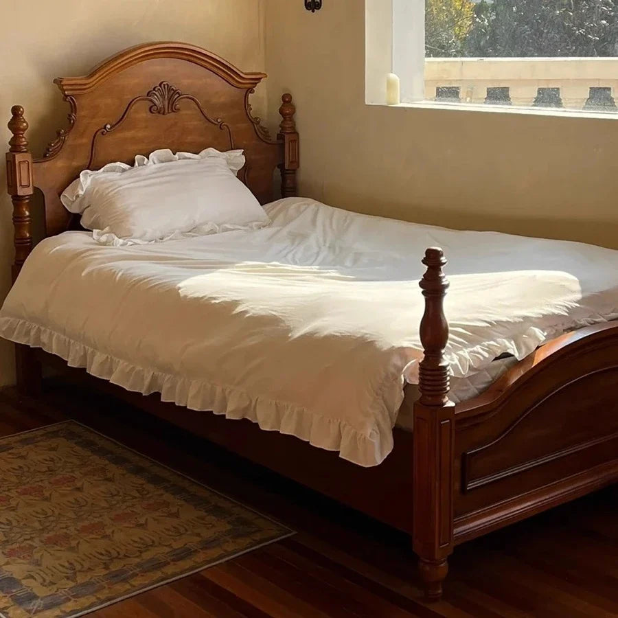 Retro Solid Wood Palace Bed – Birch Timber Statement Piece