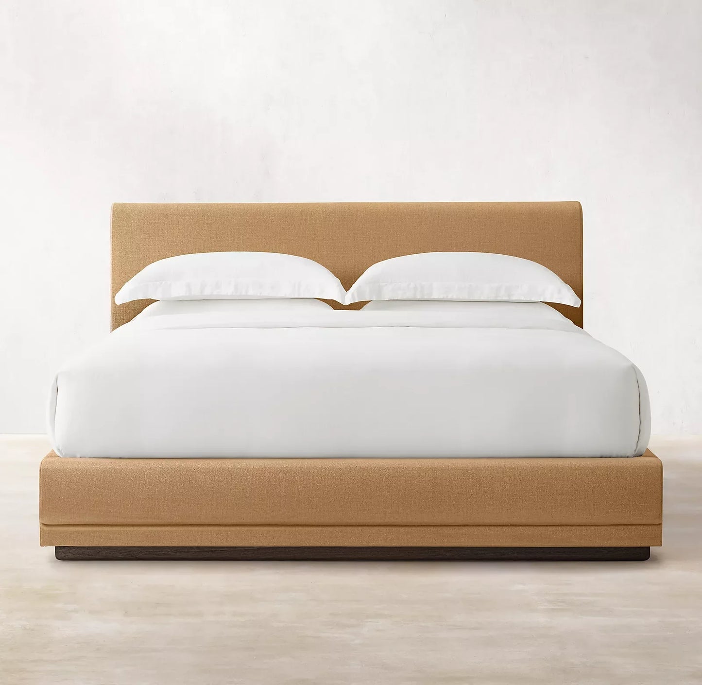 Cloud Platform Bed – Slipcovered Headboard in Berkshire Leather – Contemporary