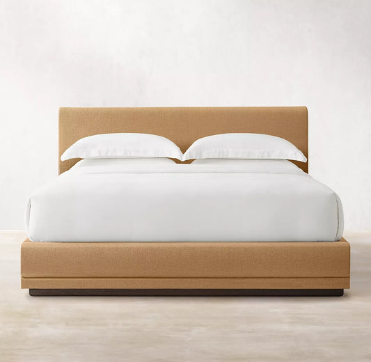 Cloud Platform Bed – Slipcovered Headboard in Berkshire Leather – Contemporary