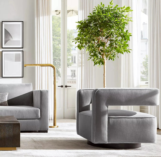 Swivel Chair – Cut-Out Open-Back with Metal Base – European Modern Luxury
