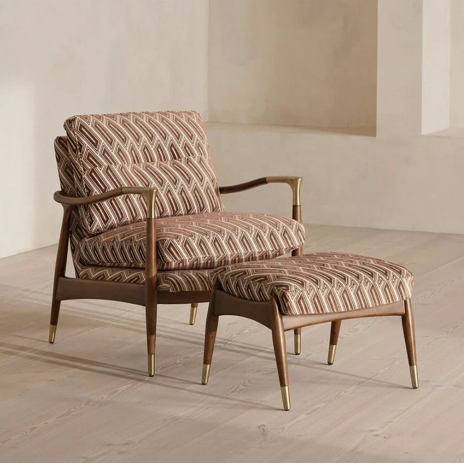 Armchair and Ottoman – Tufted Linen – Theodore Italian Mid-Century Designer Piece