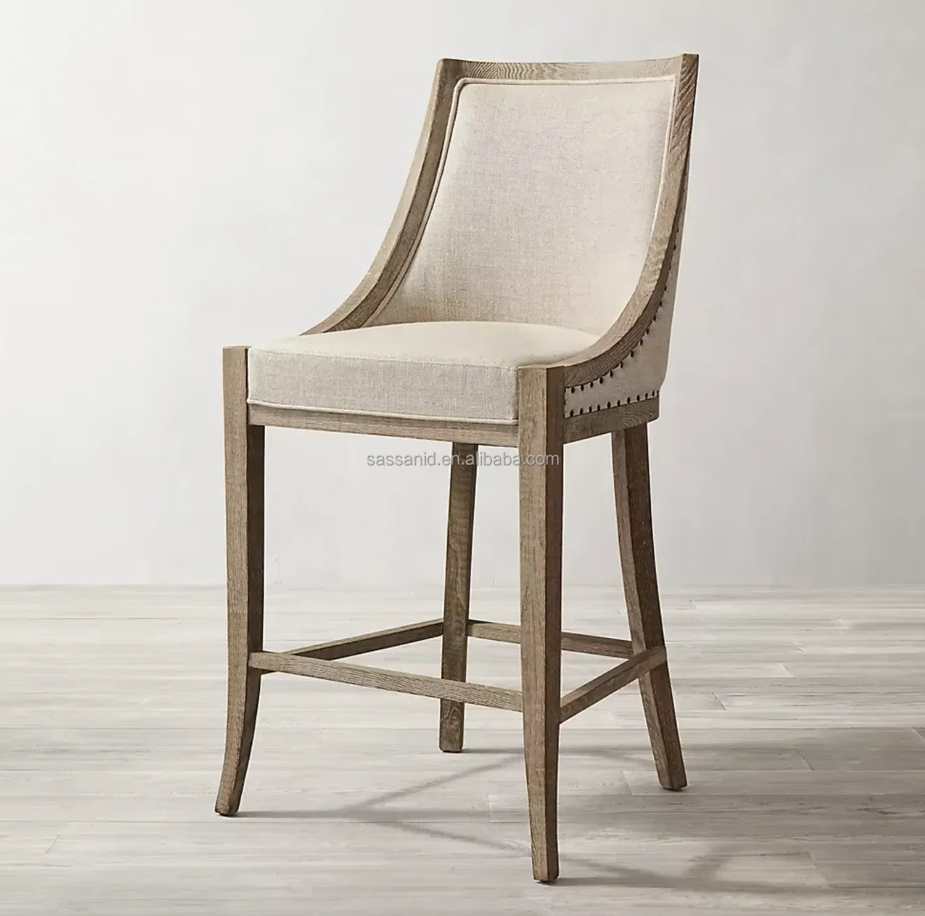 French Empire Bar & Counter Stool – Solid Oak Geometric Statement Piece