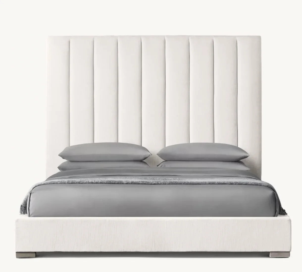 Upholstered Platform Bed – Classic American Modena White Linen | 1600600458133
