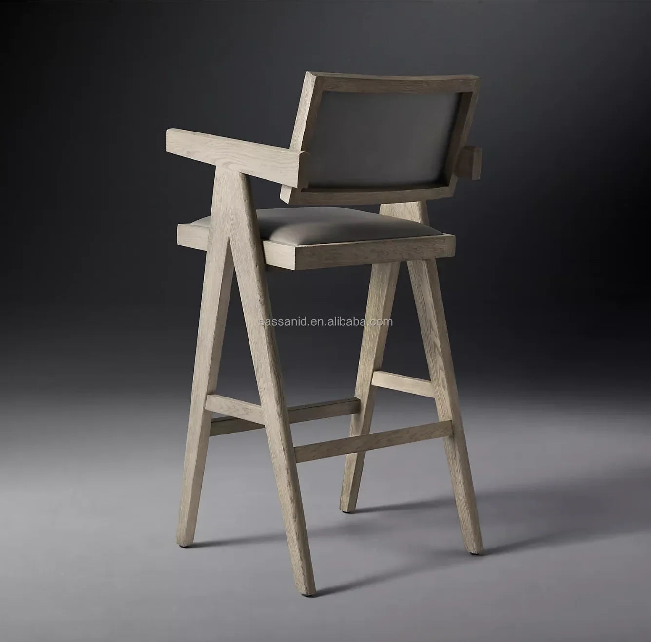 Jakob Leather Bar & Counter Stool – Midcentury Brushed Grey Oak