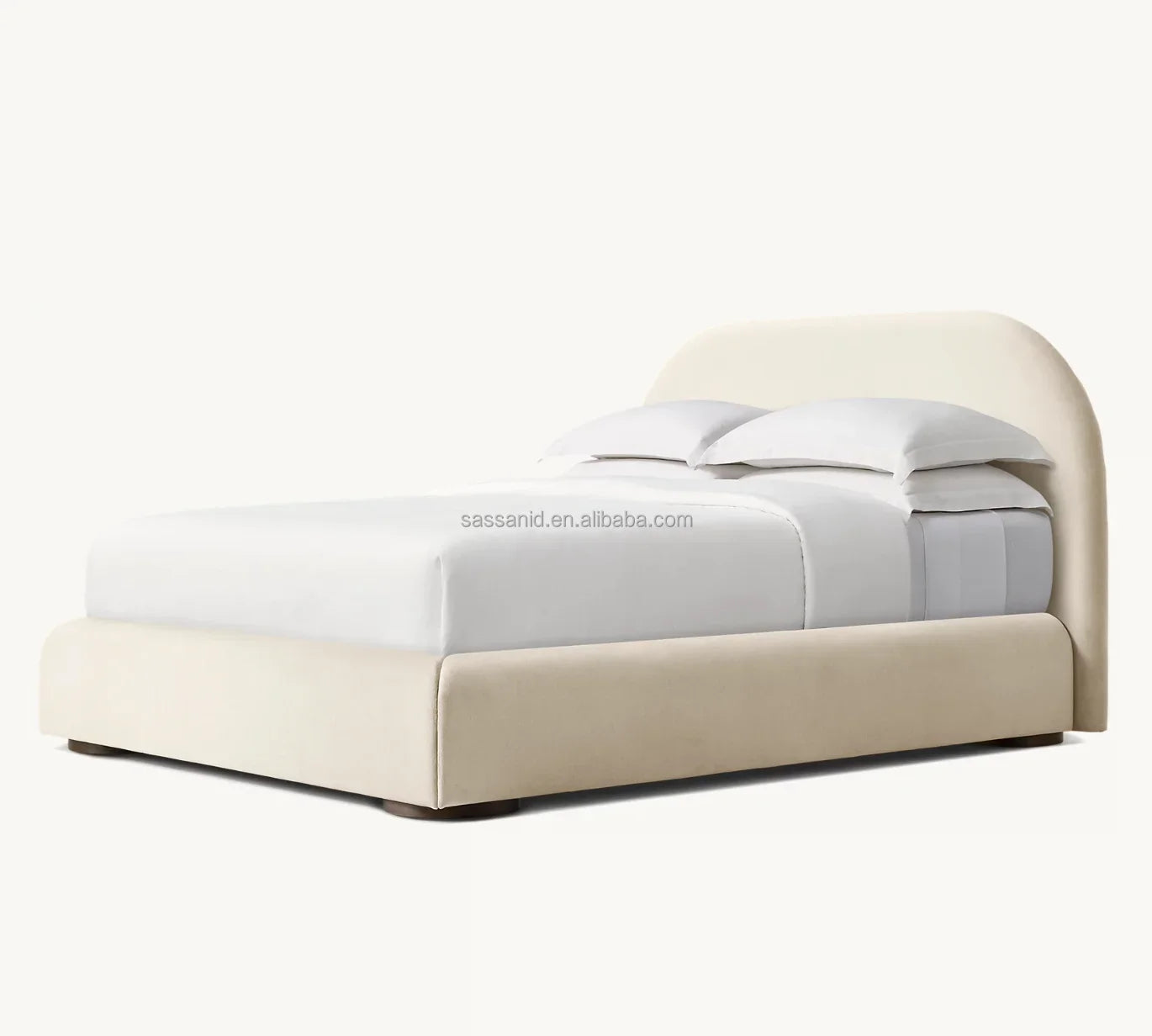 Upholstered Panel Bed – Sculptural Natural Performance Bouclé Siena European Style