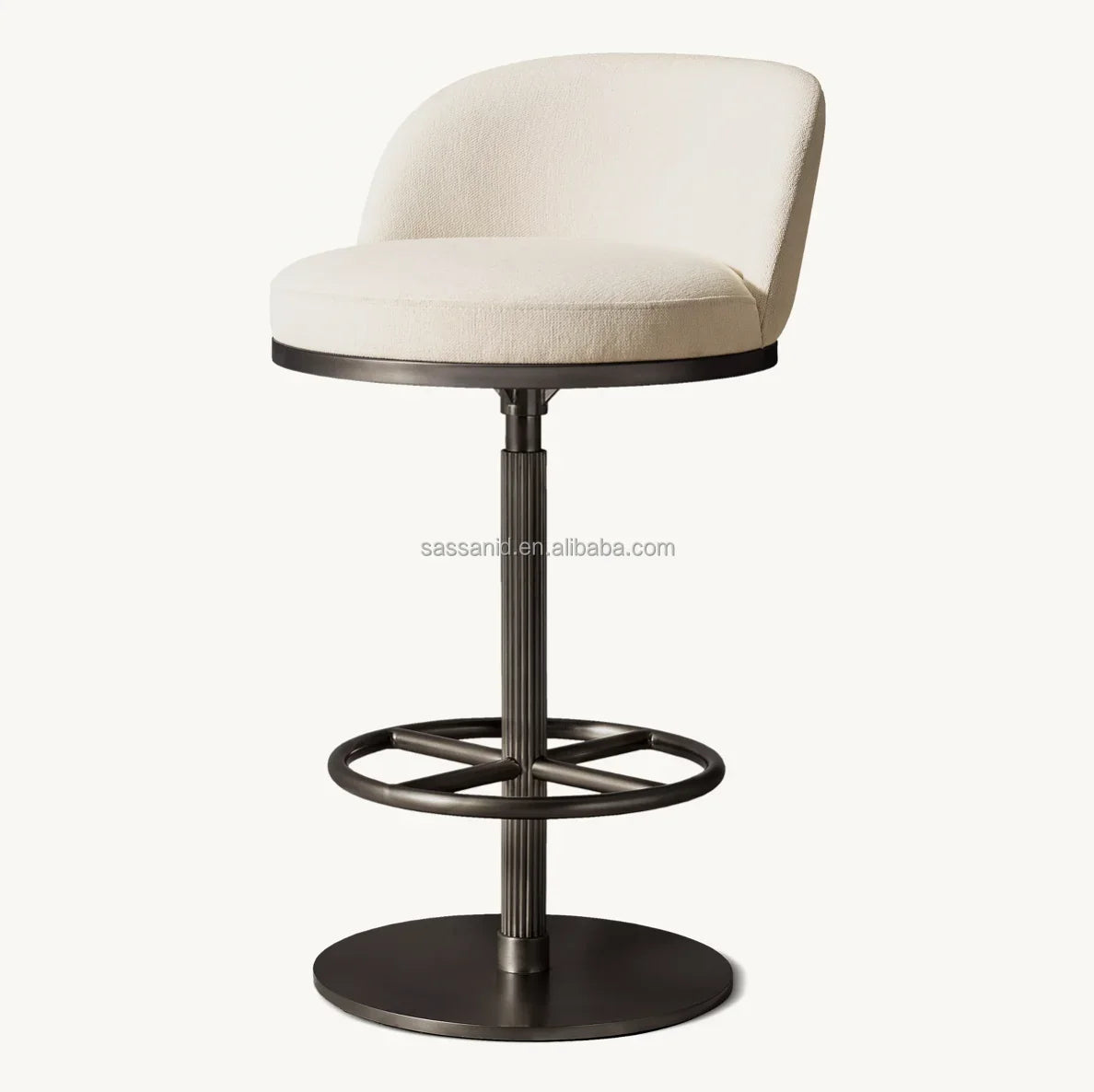 Falun Swivel Bar Stool – Art Deco Reeded Detail Performance Fabric Statement Piece | 1601704744723