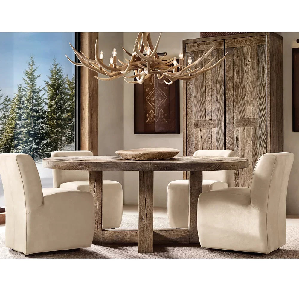Round Dining Table – Organic Salvaged Wood Reclaimed Oak Piece | 650-690