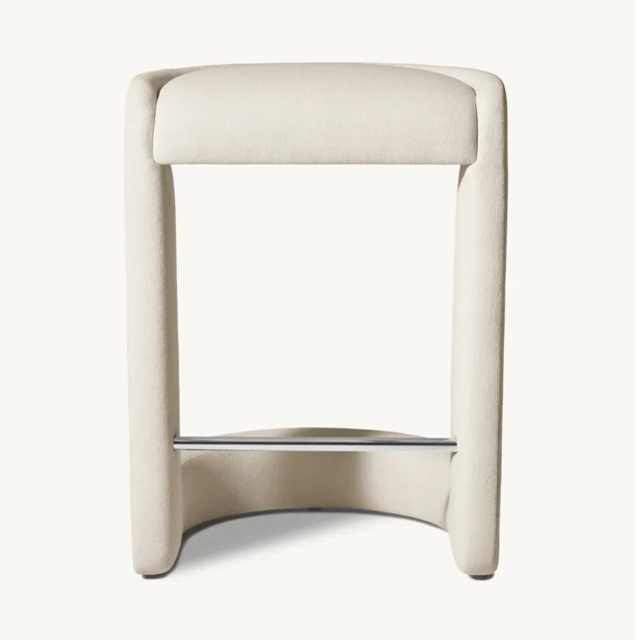 Cantilevered Bar Stool – Postmodern Fabric Seat with Oak Frame