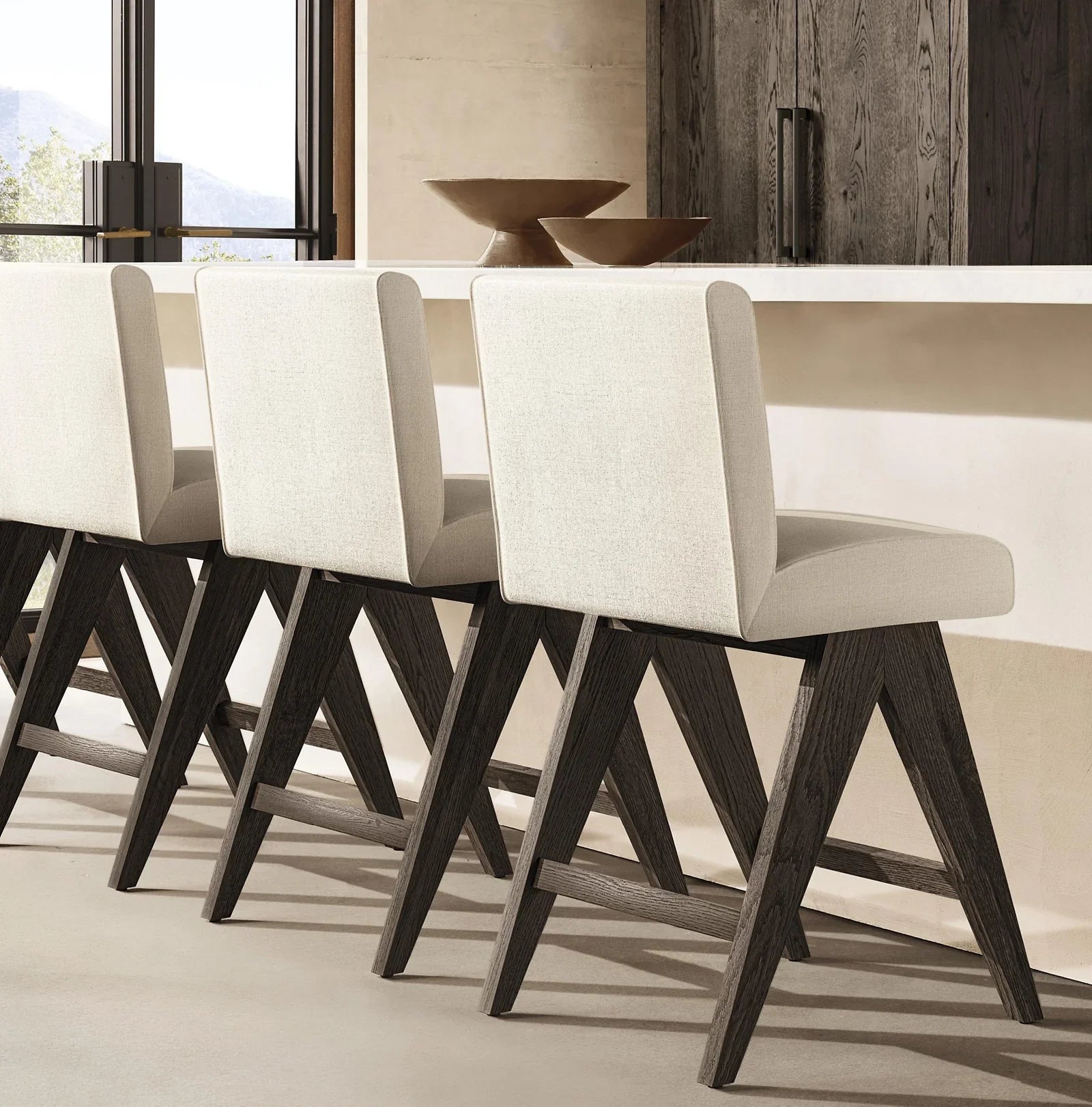 Mid-Century Modern Solid Oak Bar & Counter Stool – European Designer Sculptural Seating | 1601035001139