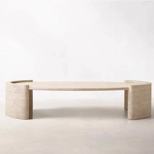 Luxury Oval Travertine Coffee Table Modern Italian Style for Villa