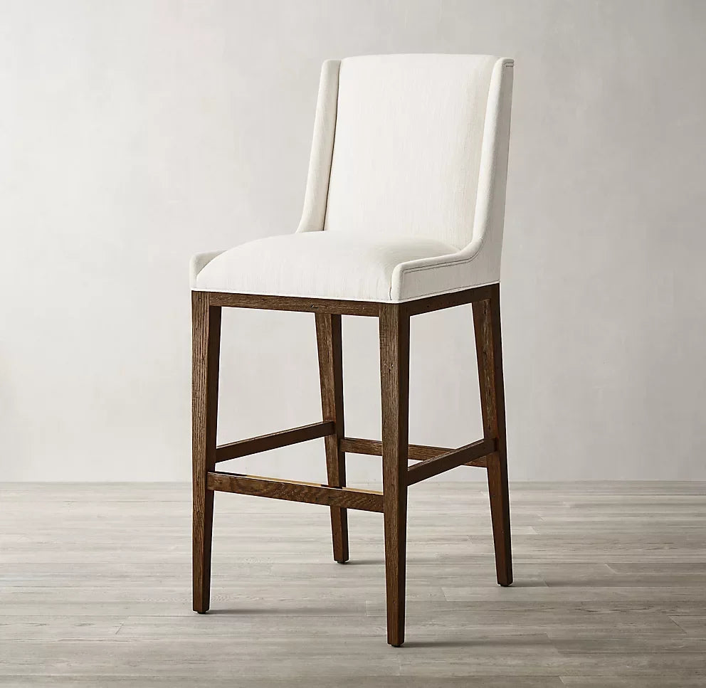 Minimalist Bar & Counter Stool – 1950s Geometric Waxed Black Oak Designer Statement
