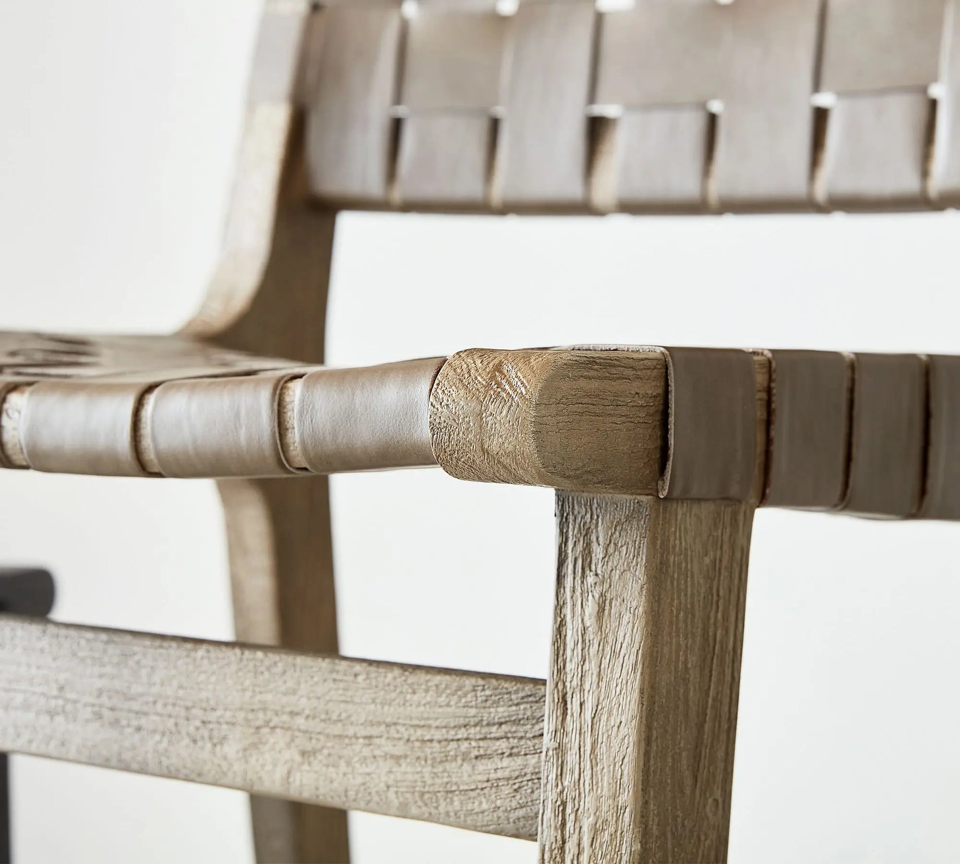 Woven Bar Stool – Sculptural Oak Frame Natural Leather Designer Piece | 1601085876553