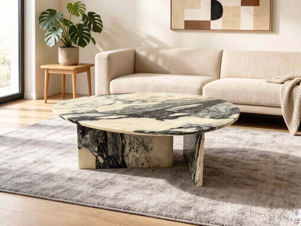 Luxury Water-Drop Pink Marble Coffee Table Modern Minimalist Italian Style