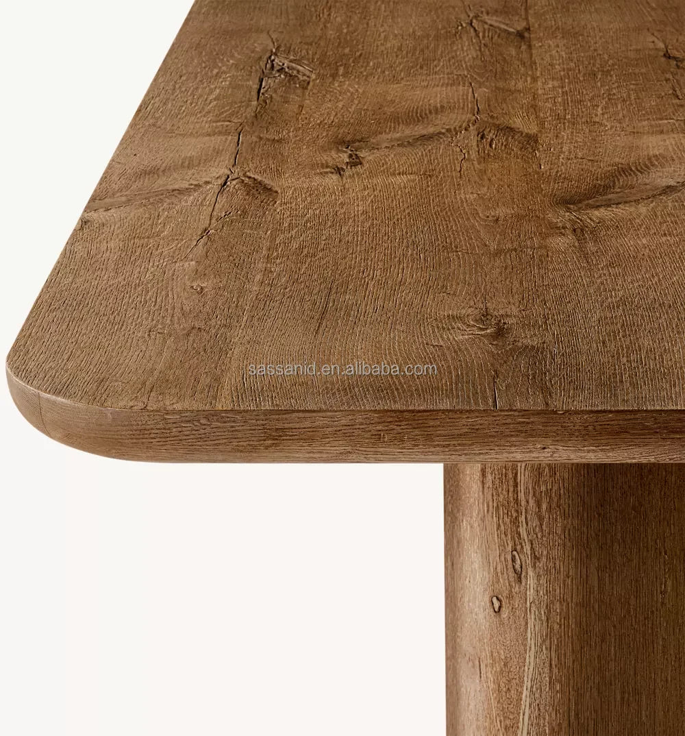 Pedestal Dining Table – Contemporary Solid Wood Design – Aged Oak Architectural Statement Piece