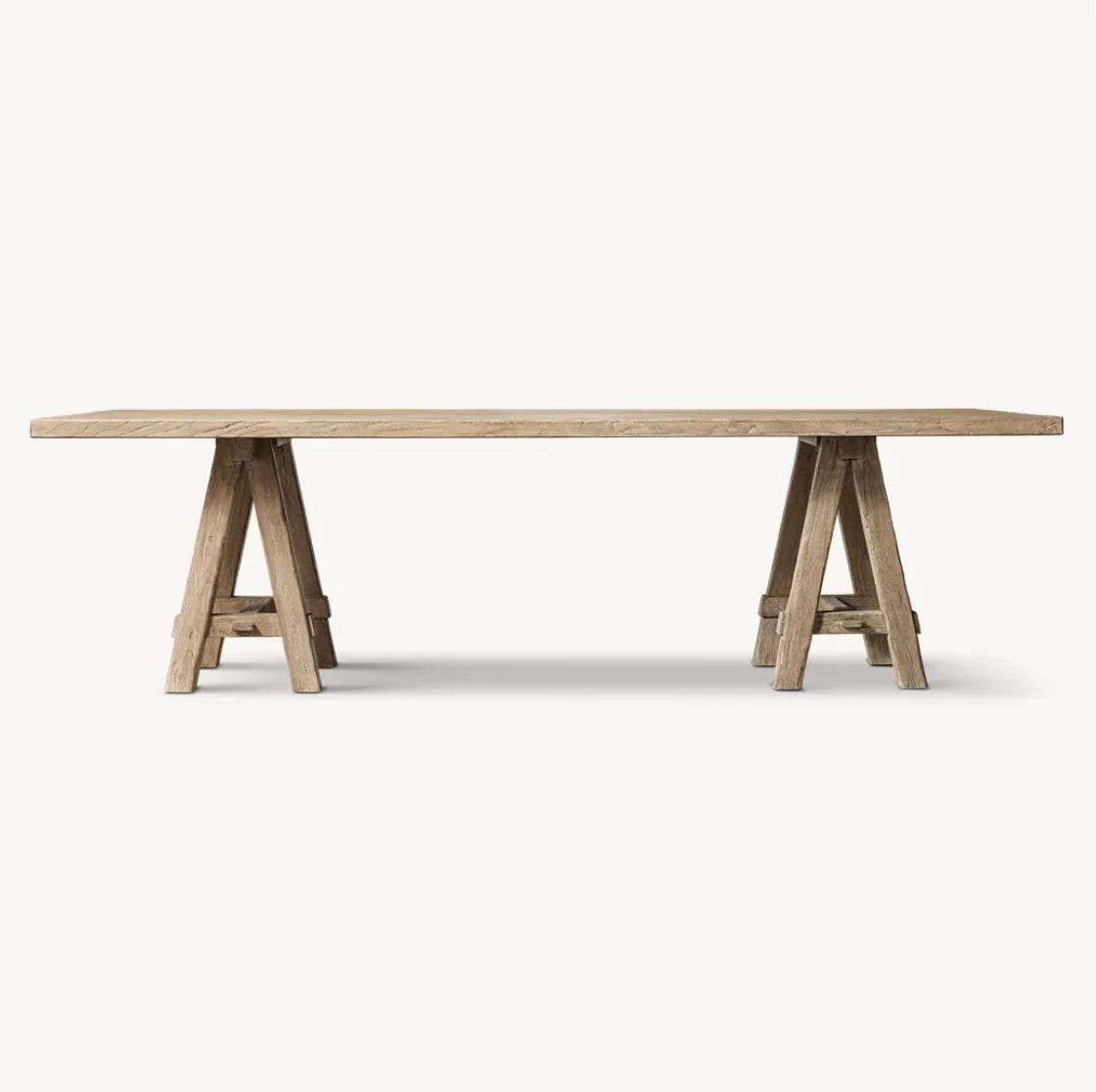 Sawhorse Dining Table – Reclaimed Elm Timber – Luxury Statement Piece