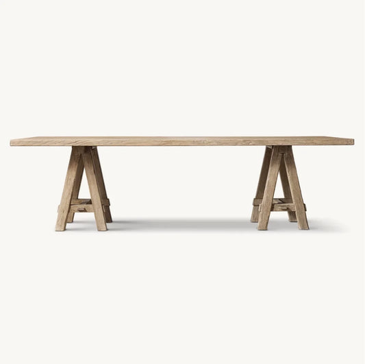 Sawhorse Dining Table – Reclaimed Elm Timber – Luxury Statement Piece