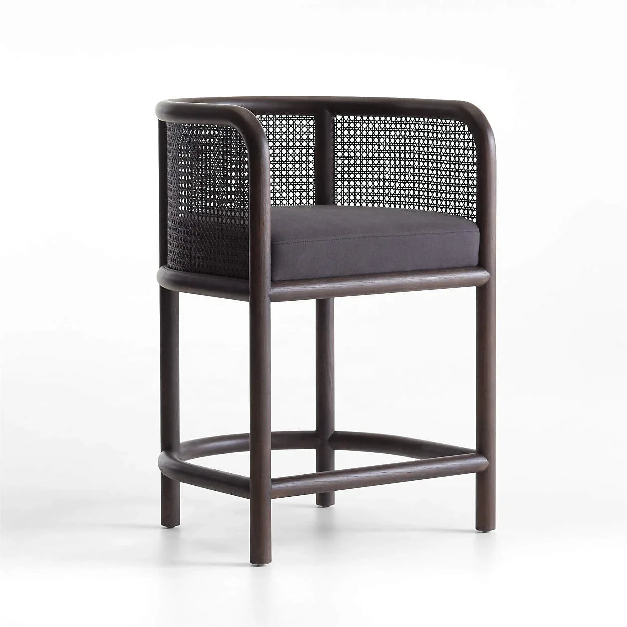 Cane Counter Stool – Black Oak Frame with Performance Fabric – Modern Designer Kitchen Seating | 1601099385716