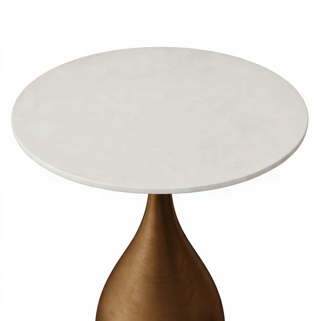 Luxury Round Marble Surface Steel Base Side Table Minimalist Elegant Italian Style