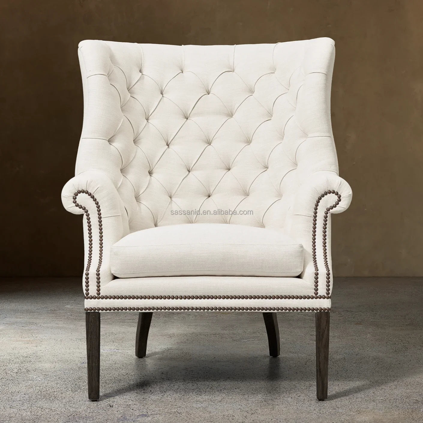 Ellsworth Tufted Wing Chair – Danish Modern Performance Fabric Accent Piece