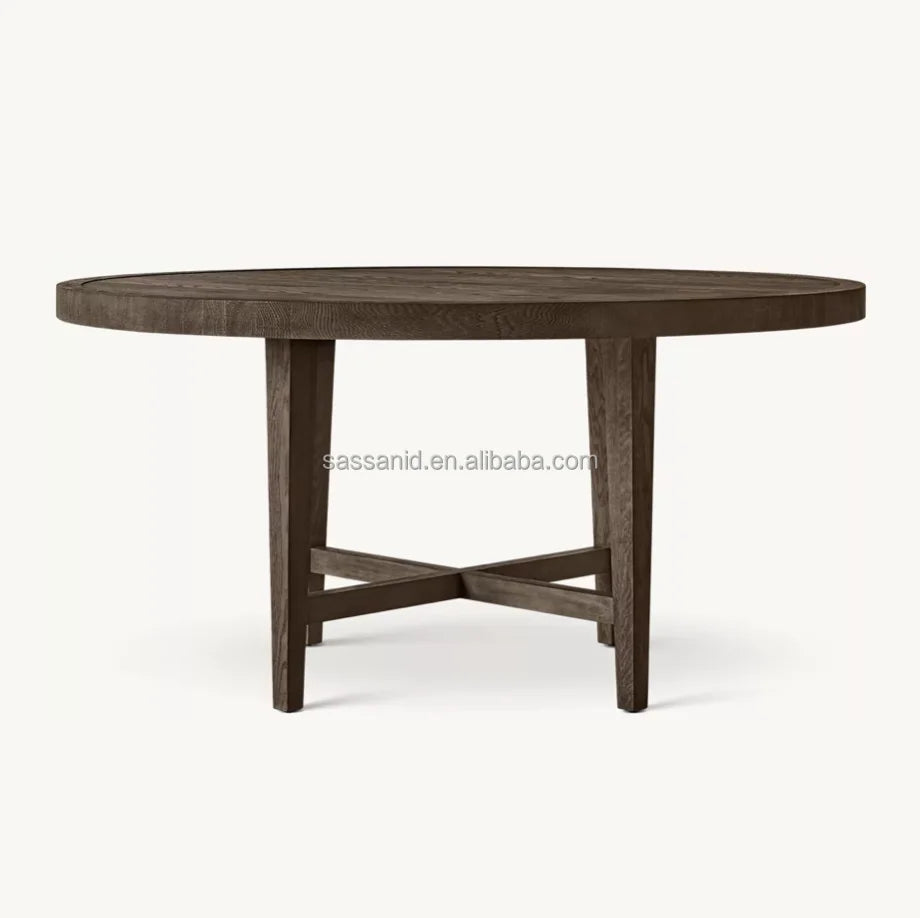 Contemporary French Round Dining Table – Grey Oak Statement Piece
