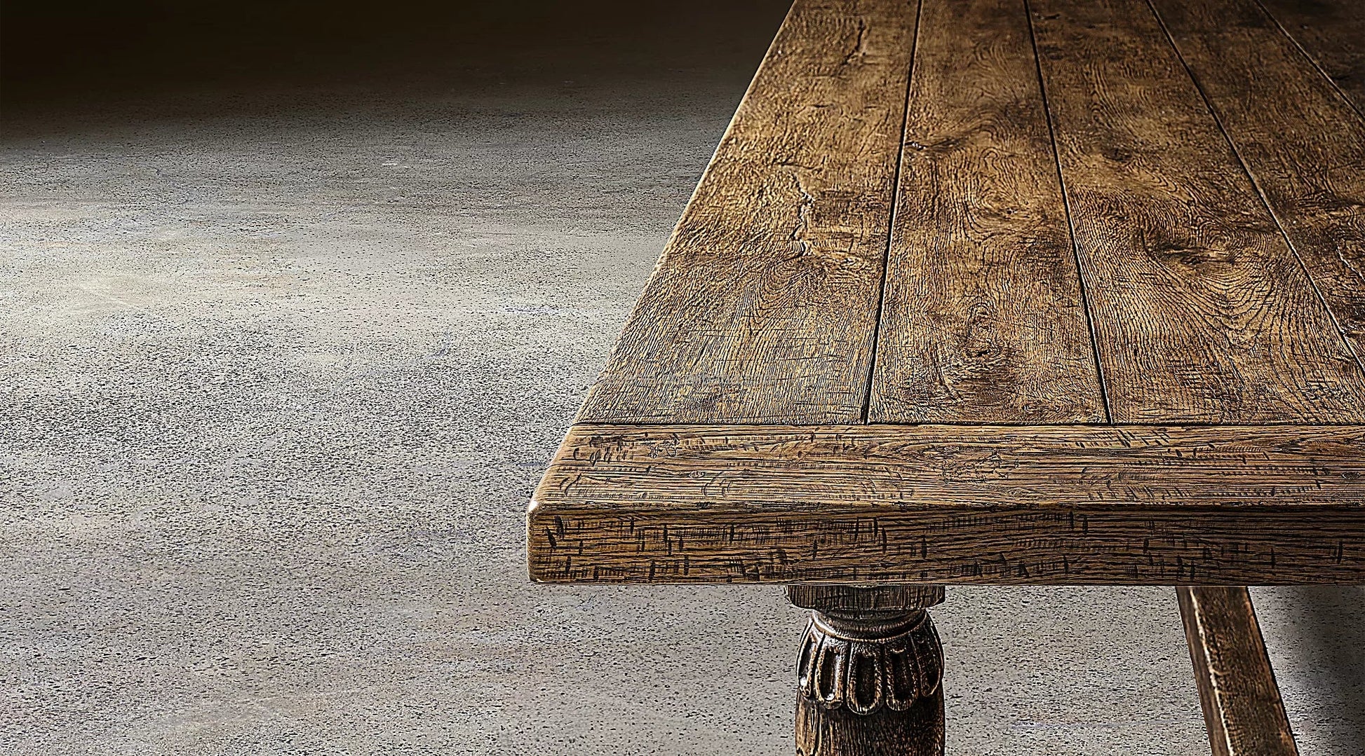 Monastery Extension Dining Table – Aged Oak & Forged Brass