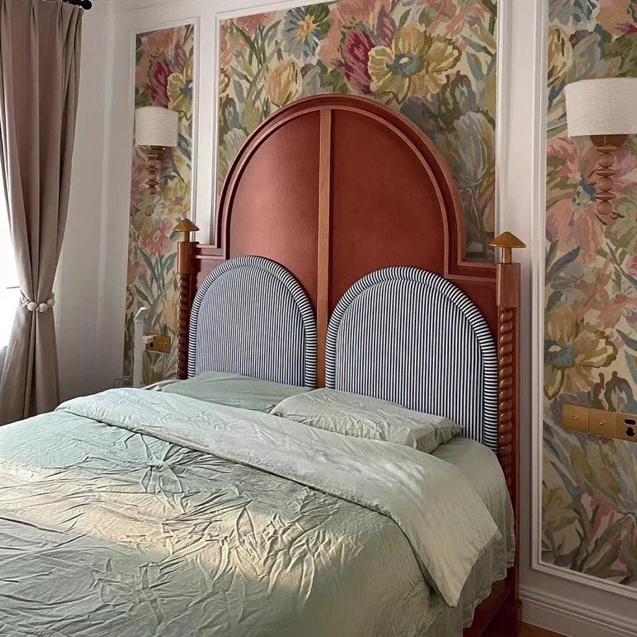 French Retro Court Bed – High-Backed Pillar Solid Birch Statement Piece