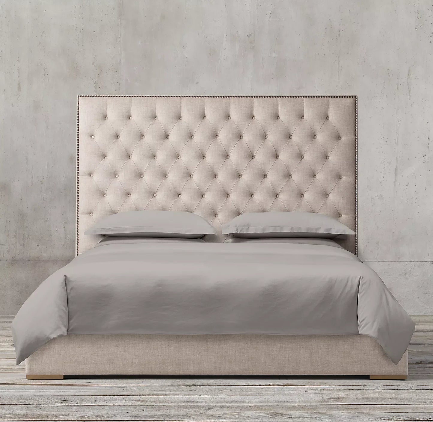 Midcentury French Panel Bed – Diamond-Tufted Wing Design in Brushed Oak Statement Piece | 1600681054680