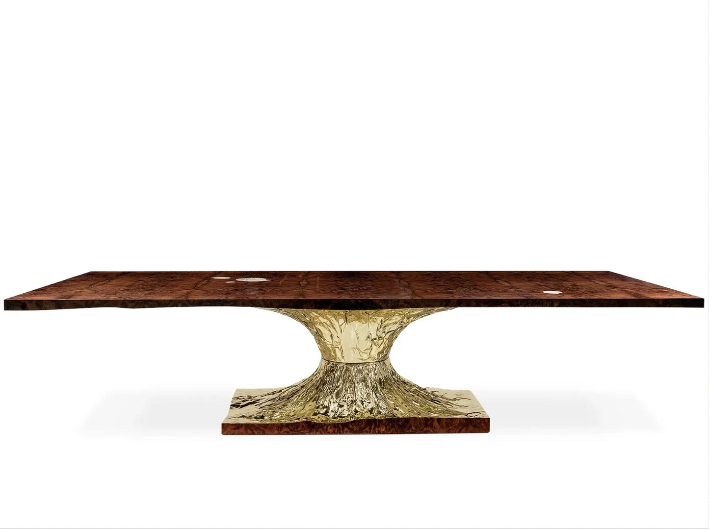Rectangular Dining Table 130-Inch – Hammered Metal Base Walnut Statement Piece