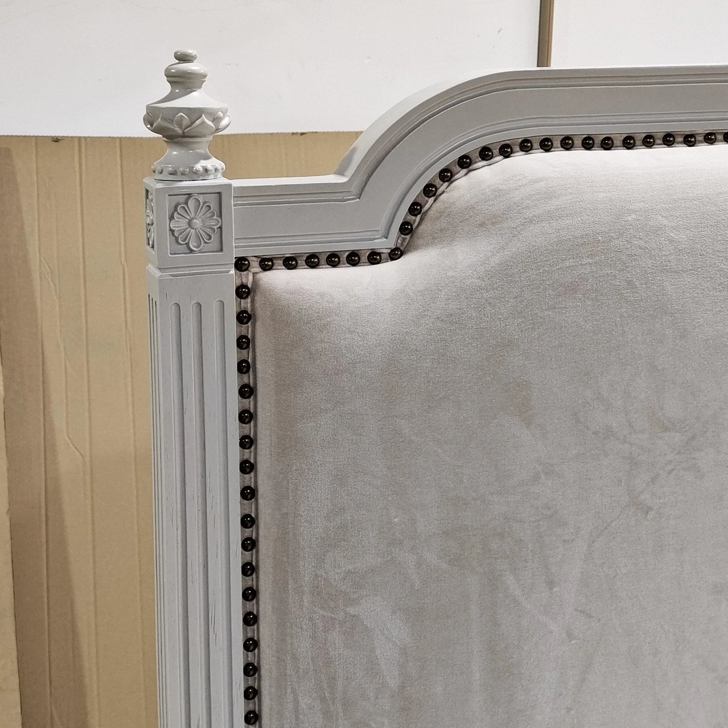 Upholstered Bed with Nailhead Trim – Velvet French Provincial Statement Piece