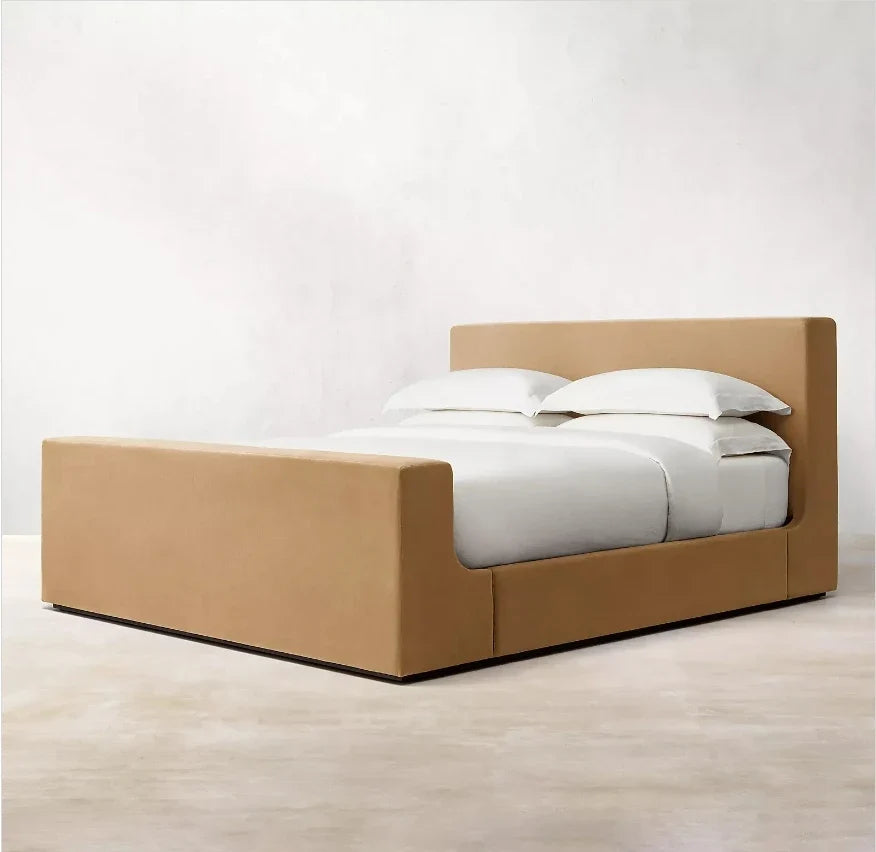 Contemporary Fabric Panel Platform Bed – Slipcovered Luxury Bedroom Statement Piece