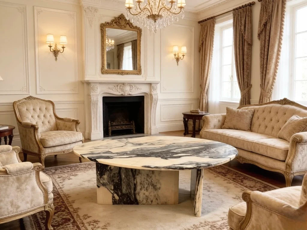 Luxury Water-Drop Pink Marble Coffee Table Modern Minimalist Italian Style