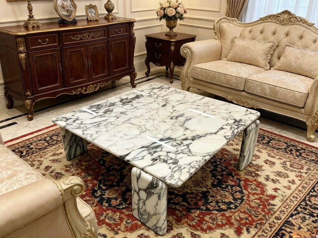 Luxury Square Natural Marble Coffee Table Modern Italian Style for Villa