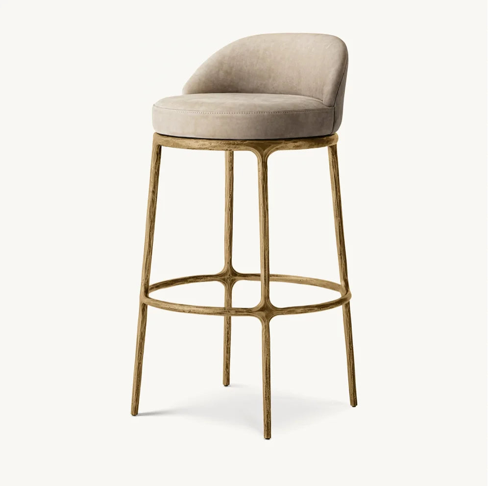 French Contemporary Swivel Bar Stool – Hand-Forged Metal Base | 1601000697333