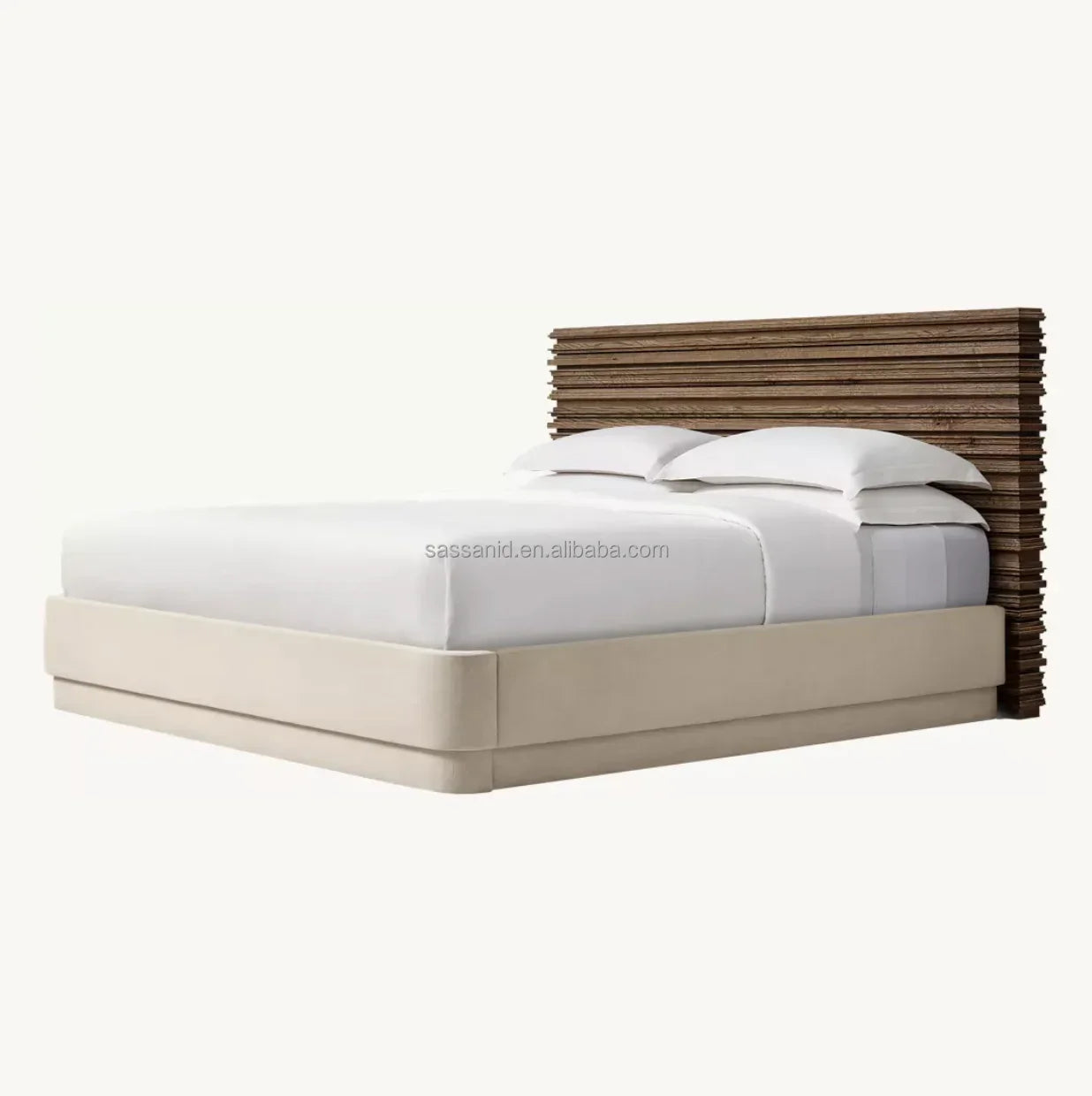 Neoclassical Swedish Panel Bed – Weathered Oak Modernist Statement Piece by Re Home