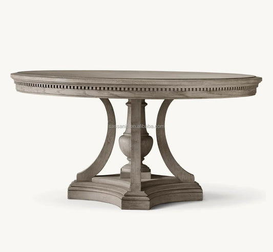 St. James Round Dining Table – Hand-Carved Architectural Hardwood Statement Piece