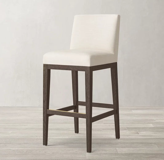 Armless Stool – Midcentury Design Oak and Fabric European Statement Piece