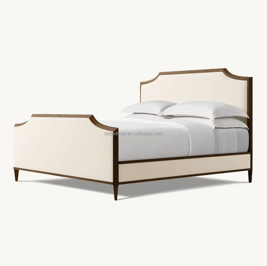 Delphine Upholstered Platform Bed by Re Home – Neoclassical Swedish Oak Piece